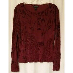 Lord & Taylor Women's Tunic Size Large Wine Coloration Velour Floral Design